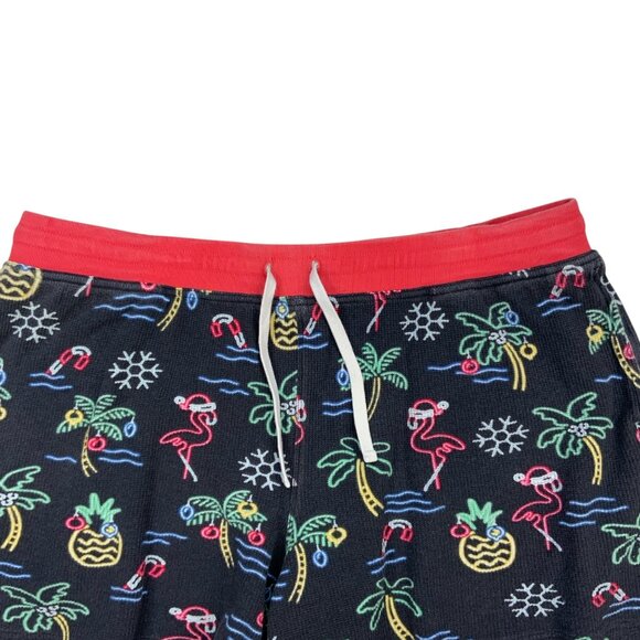 Chubbies Lounge The Candy Cane Lanes Shorts L Black Waffle Knit Tropical Holiday - Picture 7 of 12